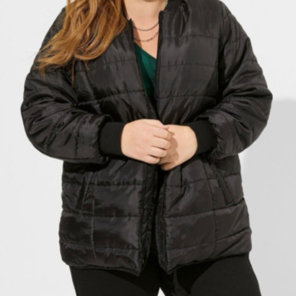 Torrid Black Faux Fur Lined Puffer Jacket Full Zip Front Womens Plus Size 1X